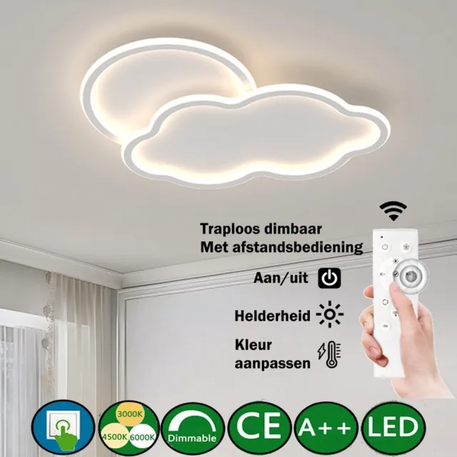 Levabe Moderne LED Wolken Plafondlamp - Groot - Afstandsbediening - Dimbaar - Glans - Maanlamp - Sterlamp - Wolk lamp - Woonkamer - Slaapkamer - Plafond licht - 63CM Wolk met zon