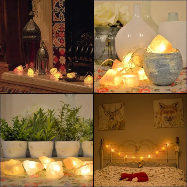 Wondersathome Himalaya Zoutsteenlampjes - Slinger - Lichtsnoer - Lichtslinger - Sfeerverlichting - 1,5 meter - 10 Himalaya Zoutsteentjes - Himalayan Salt