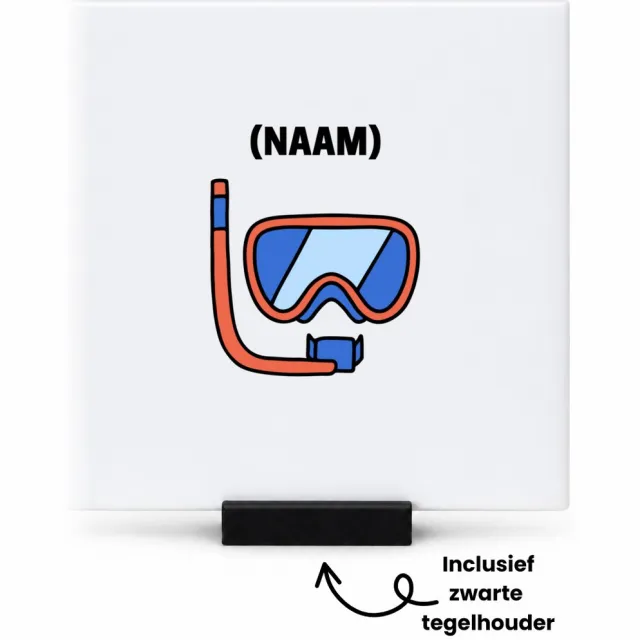 Hacebo Duikbril met eigen naam tegeltje met tegelhouder - Zwemmen - mensen die houden van zwemmen - tegeltjes met tekst - gepersonaliseerde - sport - verjaardagscadeau - kado - gift - geschenk - verrassing - spreuktegels - 10.8x10.8 CM Wit