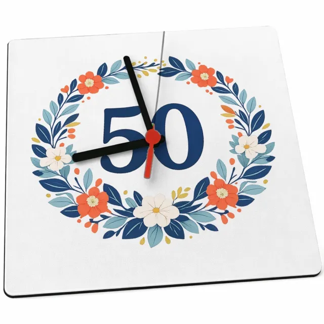 Mr Cadeautjes Klok 19 x 19 - design Mijlpaalverjaardag met een speelse plantenslinger en groot c | cadeau Wit