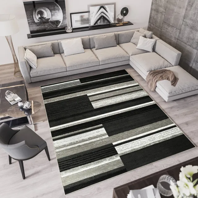 Tapiso Qmega Vloerkleed Zwart Grijs Modern Woonkamer Tapijt Zwart1