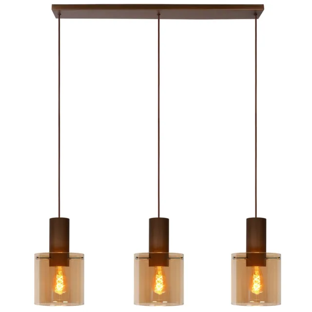 Lucide TOLEDO - Hanglamp - Ø 20 cm - 3xE27 - Amber Transparant