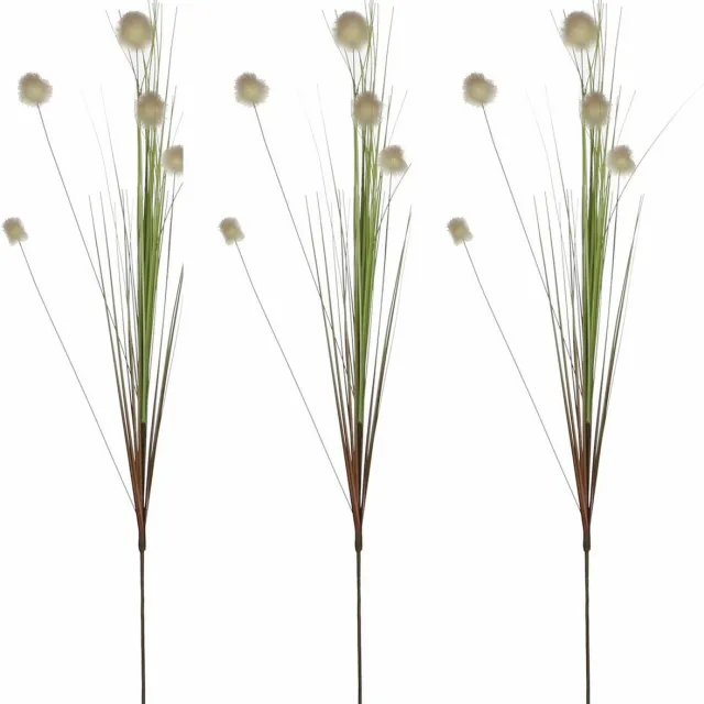 Mica Decorations 3x - Rietgras kunstplant losse steel - tak - groen/pluis bollen - wit - 84 cm