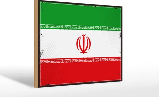 Femer Holzschild Flagge Iran 30x20cm Retro Flag of iran Groen