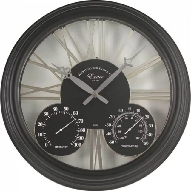 Smart Garden Products Exeter Wandklok & Thermometer 38 cm - Zwart - Romeinse cijfers - Weerbestendig