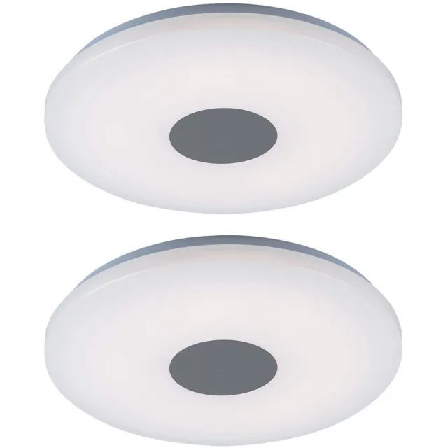 Globo Plafondlamp woonkamer LED in ronde vorm, chroom met acryl kap, 1x LED 18W 1260 lm warm wit, 37,5 cm, set van 2