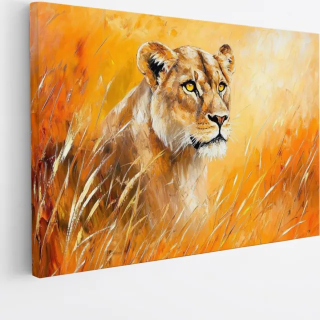 Saammp Canvas Schilderij - Leeuw - Abstract - Leeuwin - Dieren - Liefde - 70x50 - Foto op canvas - Wanddecoratie - Muurdecoratie Woonkamer - Slaapkamer decoratie - Canvas Print Multicolor