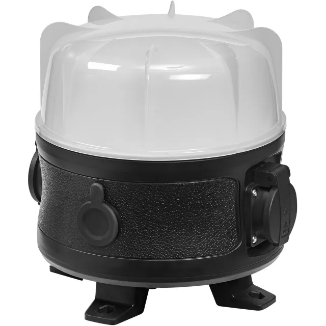 Osram VAL 360 2XSOK LED werklamp, donkergrijs/zwart, 30W, 3000lm, koud witte lichtkleur, 360° werklamp met twee geïntegreerde stopcontacten, 360° licht, IP54, 6500K. Zwart|grijs