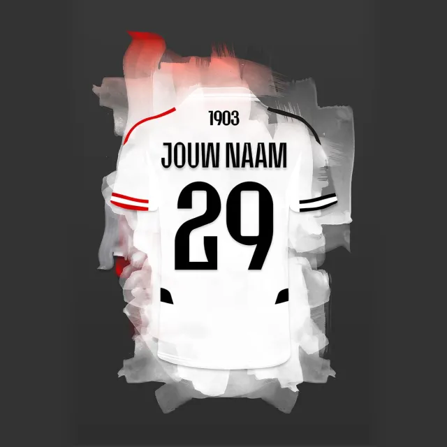 Besiktas JK 2025-2026 ingelijste poster met personalisatie - Met eigen naam en rugnummer - A2 formaat - 42x59.4 cm - Semi/ glossy papier - Voetbal shirt poster - Geïnspireerd op de kleuren van Besiktas JK en een beetje fantasie Donkergrijze achtergrondkleur