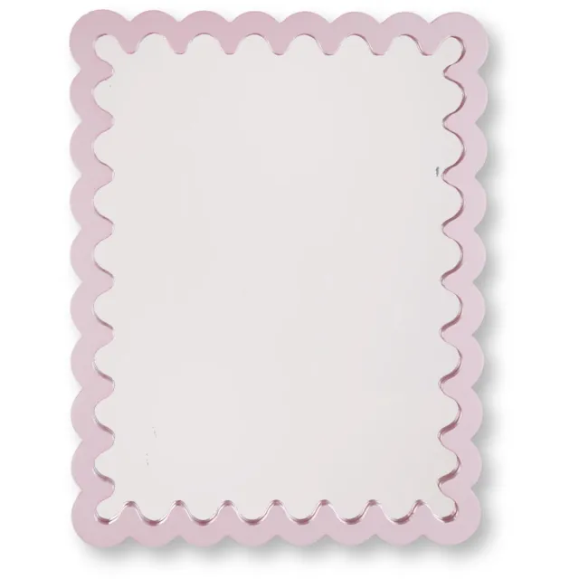 Housevitamin Wandspiegel 33 x43 cm – Licht roze– Golvende Rand – MDF – 1,5 cm Dik – Lichtgewicht – Modern Design – Decoratieve Spiegel