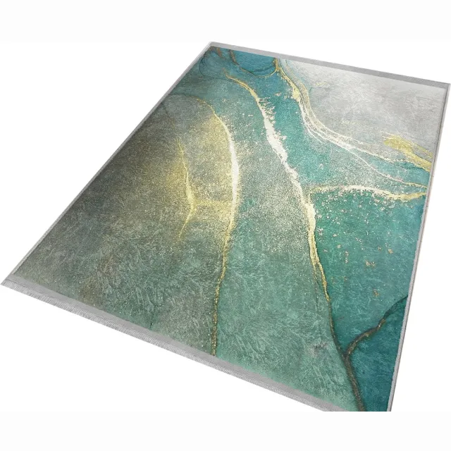 De Groen Home Vloerkleed 120x180cm - NATURA COLLECTIE - Keukenmat - Wasbaar Antislip - Laagpolig Zacht Tapijt- Woonkamer tapijt - Marmer patroon Groen