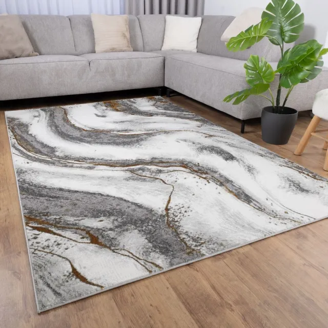 Koho Carpets Grijs met Goud Tapijt Laagpolig Vloerkleed Koho Marble Lux - 200x290cm- Modern - Woonkamer - Salon - Slaapkamer - Eetkamer