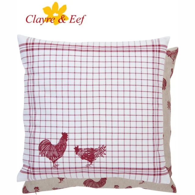 Clayre & Eef Kussenhoes - 40 x 40 cm - Landelijk - geruit - Kippen & Hanen - Country Side Chicken - 1 Stuks Rood