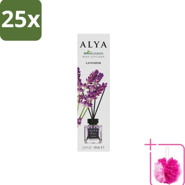 ALYA 25 x Alya – Reed Diffuser – Lavender – Interieurparfum - Bulkverpakking - Lavendel geurstokjes - Douchemop - Rustgevende geur