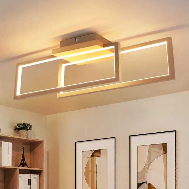 NETTLIFE LED Plafondlamp – Houten – 24W – Rechthoekig 48cm – Warmwit 3000K – Voor Woonkamer Slaapkamer Keuken Gang Trappenhal Natuurlijk