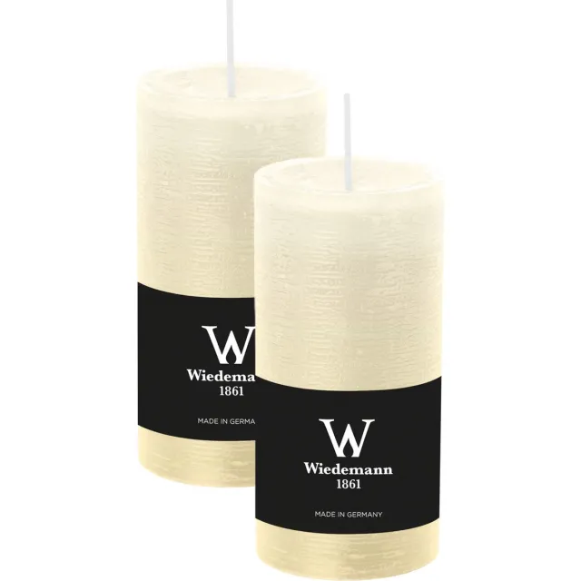 Wiedemann Cilinderkaars/stompkaars - 2x - rustieke kaars - ivoorwit - 6 x 12 cm - 42 branduren