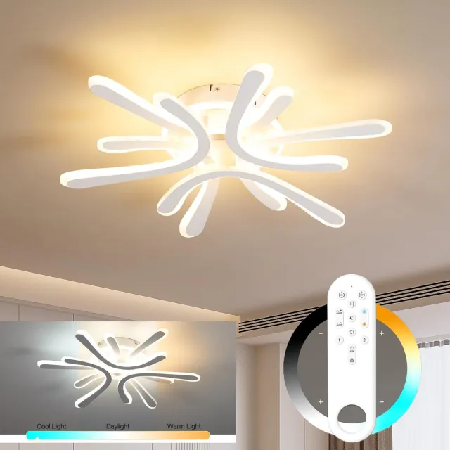 Amdelne ‑ Moderne Plafonniere ‑ LED Zes‑Bloem Vorm ‑ 40W ‑ 3000K‑6000K ‑ 4200LM ‑ Dimbaar Met Afstandsbediening ‑ Plafondverlichting Wit - Voor keuken kantoor woonkamer