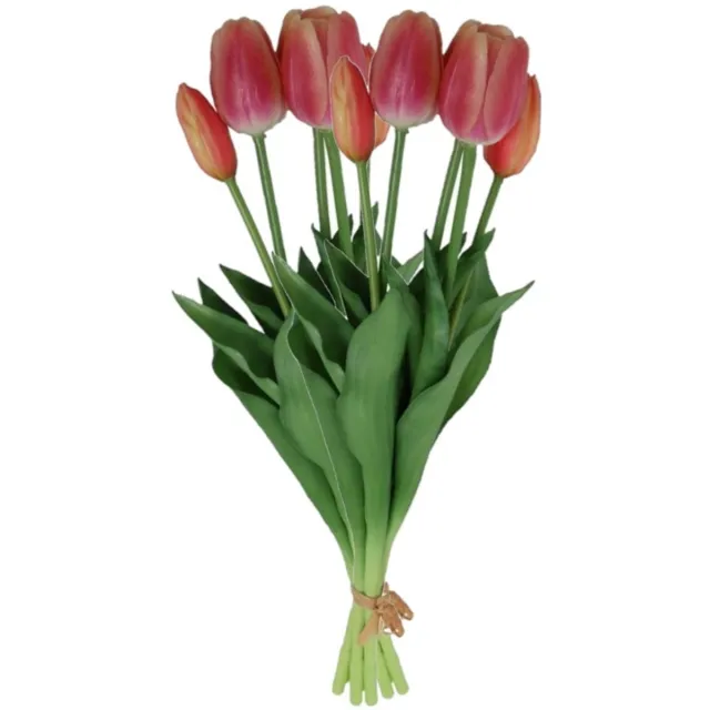 Countryfield Kunst tulpen boeket Fleur - 10x stuks - lichtrood - real touch - 41 cm - levensechte kunstbloemen