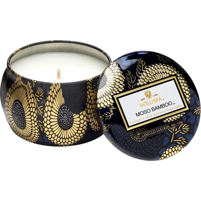 Voluspa Geurkaars Japonica Collection Moso Bamboo Mini Tin Candle 113gr zwart