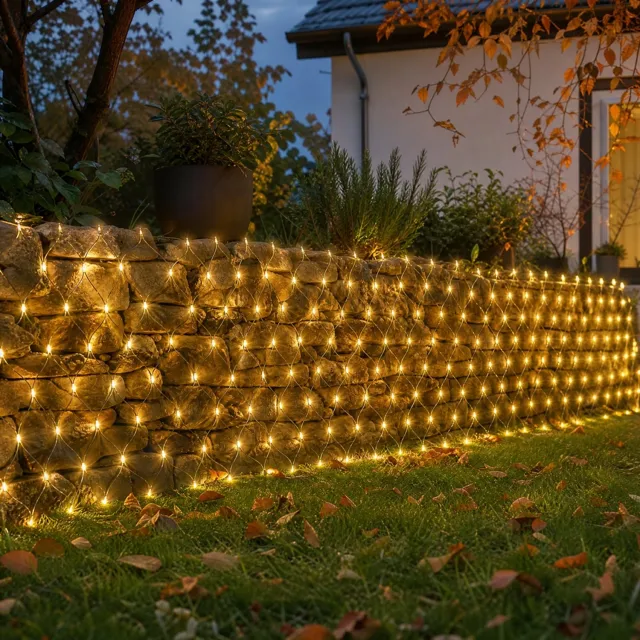 Froadp Lichternetz LED 6 X 4m Buiten En Binnen 8 Lichtmodi Lichterketting Net Warmwit Lichterkettingnet IP44 Waterdicht Met Steker Voor Kerstmis Halloween Huwelijk Feest Tuin