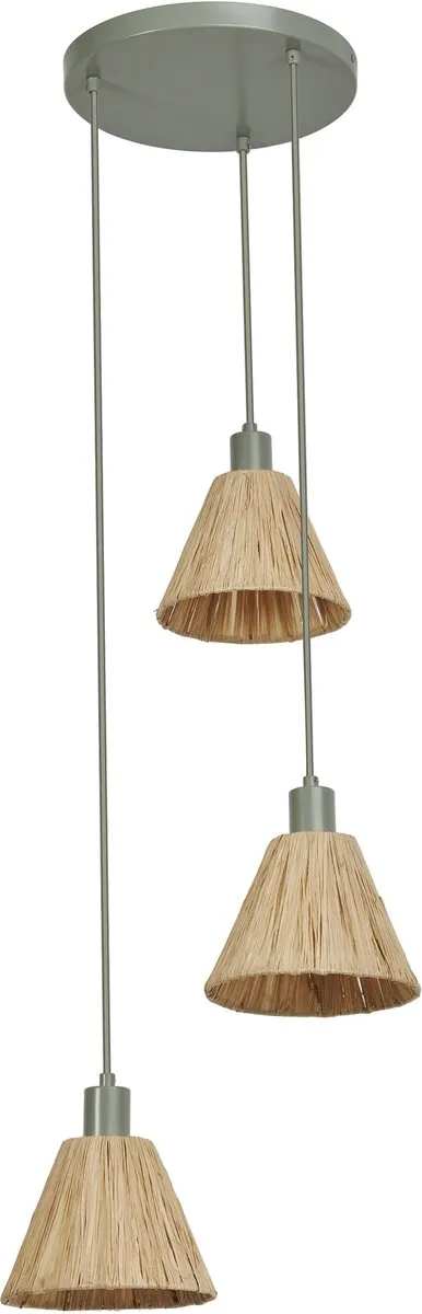 Osram 3-lichts hanglamp Decor Raffia Plate groen van raffia & metaal, E27, diameter 430 mm, duurzaam dankzij vervangbare lichtbron, eenvoudige montage Bruin|Groen