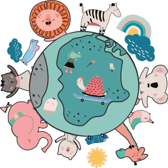 Ambiance Sticker Muurstickers - Vrolijke dieren van de aarde - Transparante achtergrond - 30x30cm Multi color