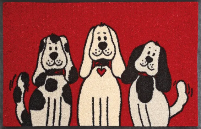 Kleen-Tex Wash+Dry Design Wasbare Deurmat - Three Dogs - 50 x 75 cm Rood zwart