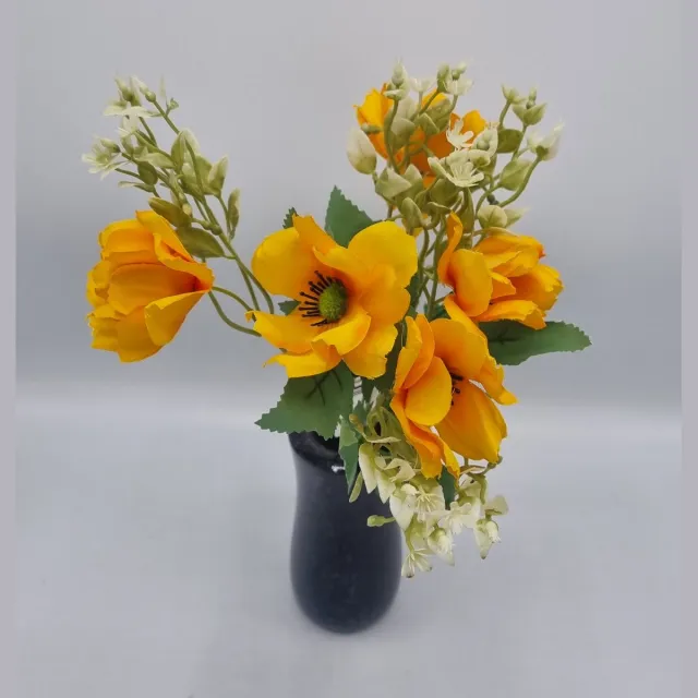 Bomm Boeket - Anemoon - U826-m4 - 31cm - Donker Geel - Grafdecoratie - Zijdenbloemen - Kunstbloemen