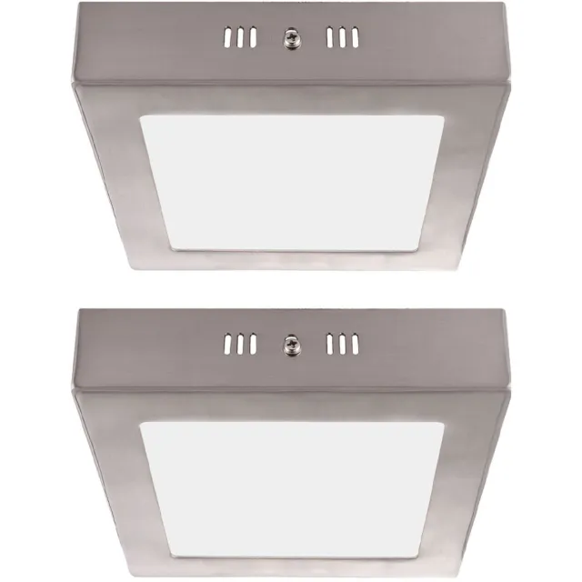 Globo Plafondlamp vierkant LED hallamp zilver woonkamer, gesatineerd glas, 6W 400lm warm wit, LxBxH 12x12x4 cm, set van 2