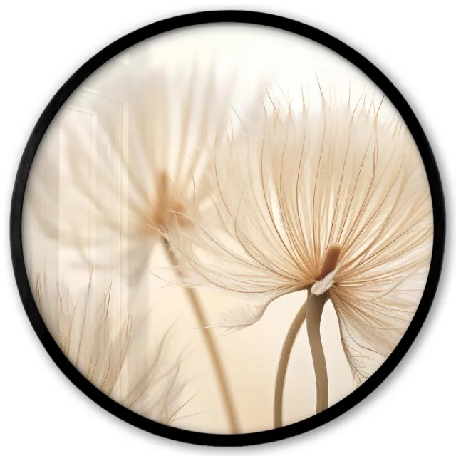 FrameYourWall Poster in lijst Rond - Fotolijst 40x40 cm - Posters - Bloemen - Beige - Natuur - Ronde posterlijst zwart - Decoratie - Wanddecoratie woonkamer - Muurdecoratie slaapkamer Bloemen natuur