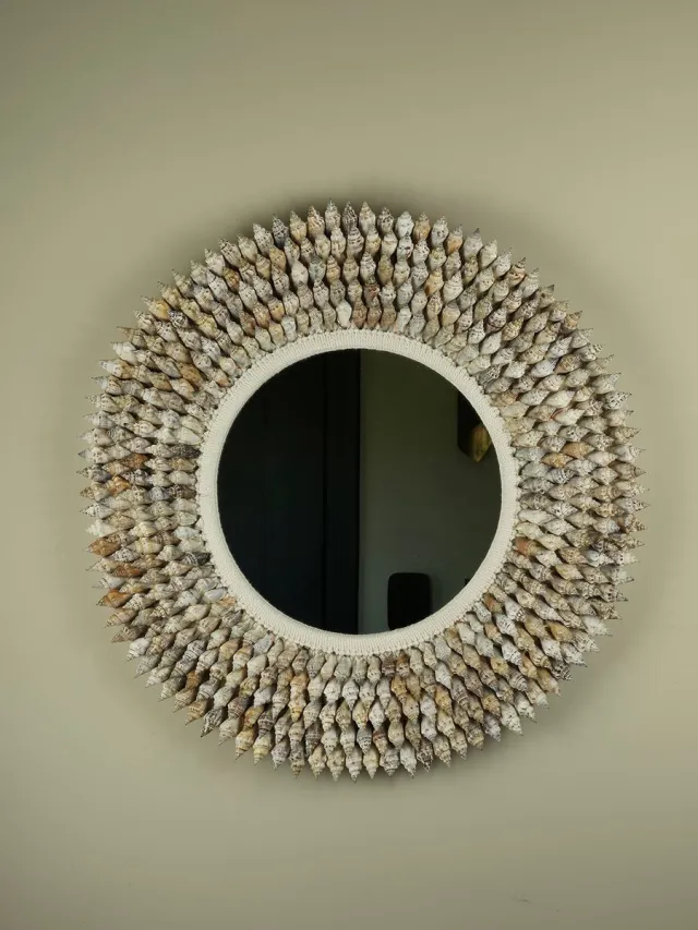 Blitzdeco Ronde Schelpen Wandspiegel - Diego - Licht Beige - Handgemaakt & Uniek