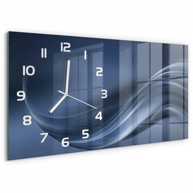 TULUP Wandklok - Grijze golf Wandklok Glas Met Motief - 60x30 cm - Grijs Decoratieve Glazen Klok - Witte handen - Rechthoekige Klok - Gekleurde Glazen Klok - Glazen Klok Met Print