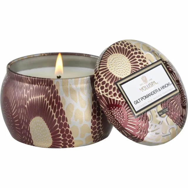 Voluspa Gilt Pomander Hinoki Mini Tin Candle goud