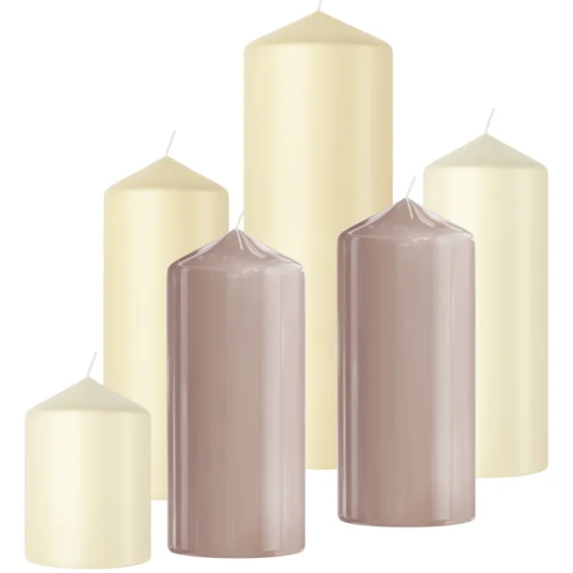 Bolsius stompkaars glanzend beige/taupe (set van 6)