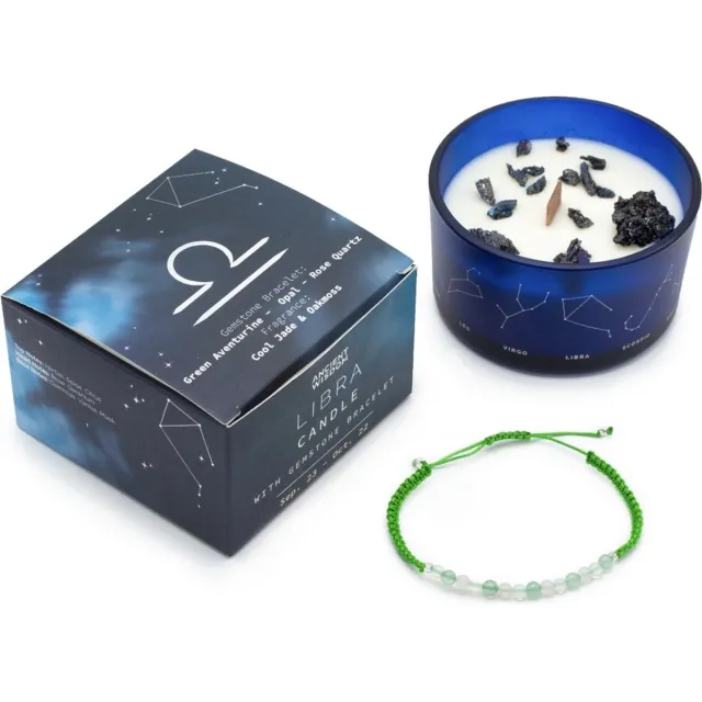 Ancient Wisdom Zodiac kristallen kaars met edelsteen armband - weegschaal - sterrenbeeld kaars - libra