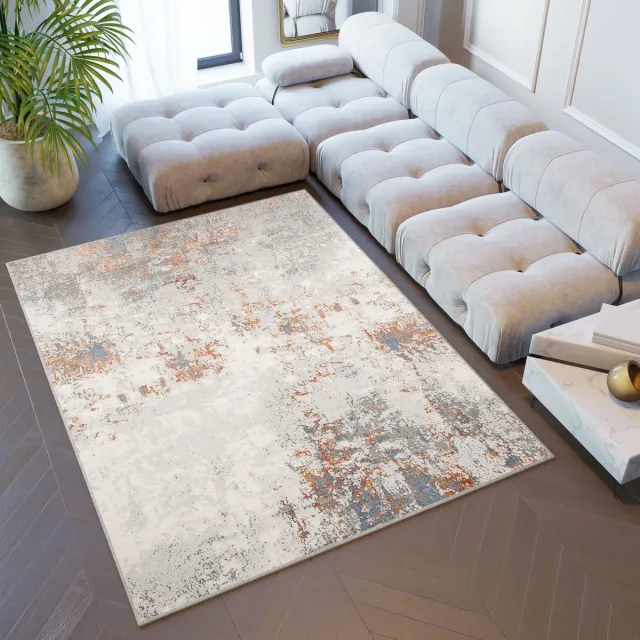 Tapiso Venezia Vloerkleed Laagpolig Modern Woonkamer Tapijt Beige Grijs Oranje