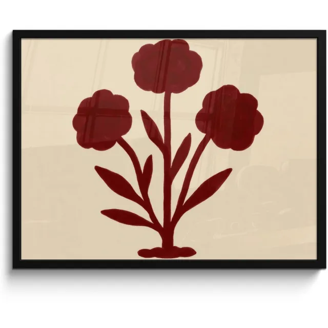 FrameYourWall Poster in lijst - Fotolijst 70x50 cm - Posters - Bloemen - Bladeren - Rood - Minimalistisch - Posterlijst zwart - Decoratie - Wanddecoratie woonkamer - Muurdecoratie slaapkamer Bloemen - Bladeren - Minimalistisch