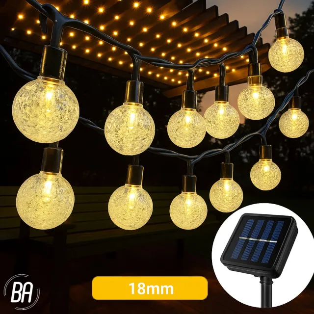 Best Active Solar Crystal Tuinverlichting op Zonne Energie - 50 LED Lichtsnoer Buiten - 9,5 Meter - Warm Wit Licht - 18 mm - IP65 Waterbestendig - Buitenverlichting Lichtslinger - Lichtsnoeren - Tuinlampen op Zonneenergie Buiten