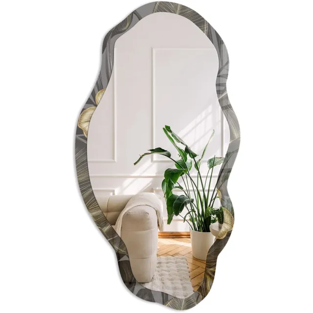 Coloray Tropische Tuin Spiegel - Grijs Stijlvolle Wandspiegel - Organische Spiegel - Woonkamer - Illustratief - 45x90 cm - Totale afmeting 52x97 cm Tropische Tuin, Grijs