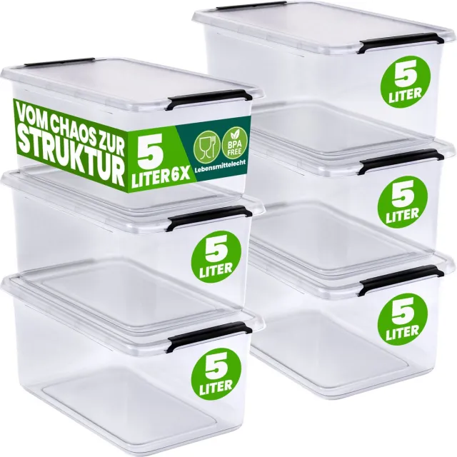 DEUBA Opbergbox Set van 6 - 5l BPA Vrij Stapelbaar - 29,5x20x12cm transparent