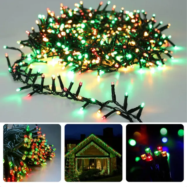 Cheqo Kerstverlichting - Kerstboomverlichting - Kerstlampjes - Sfeerverlichting - LED Verlichting - Voor Binnen en Buiten - Tuinverlichting - Feestverlichting - Buitenverlichting - 120 LED - 9M - Drie Kleuren - Timer en Geheugen - 8 Lichtfuncties