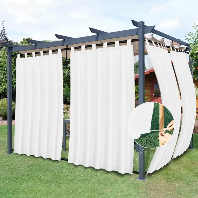 Qelus 2 Stuks Oxford Buitengordijnen Waterdicht - Outdoor Gordijn met Lussen & Roedezak - Winddicht Balkongordijn Weerbestendig - 132x213cm - Wit Wit - 2 Stuks