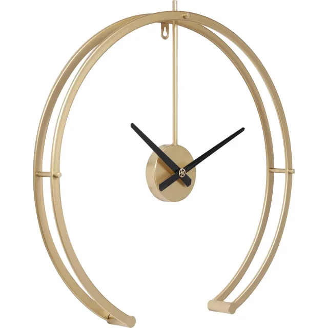 LW collection Moderne gouden wandklok Denzel 82cm - Grote industriële muurklok goud stil uurwerk - Minimalistische goudkleurige ronde moderne klok