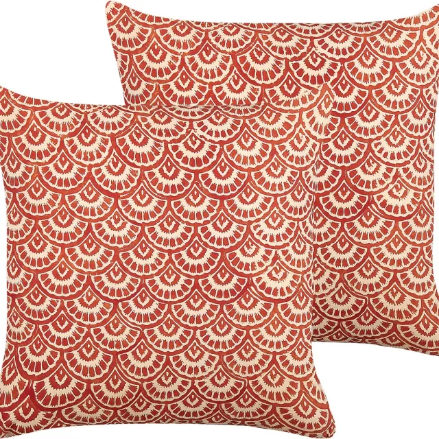 Beliani RHUS - Sierkussen set van 2 - Rood/Off-white - 45 x 45 cm - Katoen