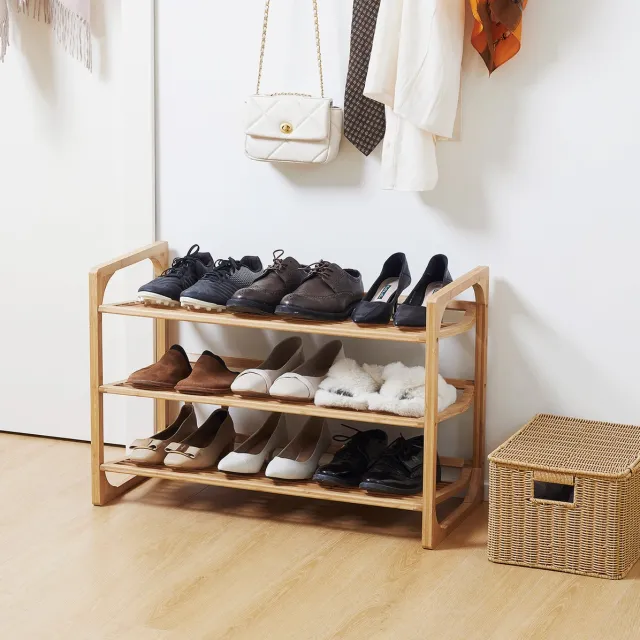 MODFU Schoenenrek - Schuine Legplanken - Staand Rek - Bamboe - Naturel - 76 X 33 X 51 Cm Naturel hout