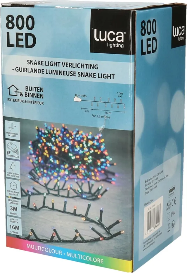 Luca Lighting kerstverlichting lichtsnoer - buiten - 800 lampjes meerkleurig - flashfunctie - 1600 cm