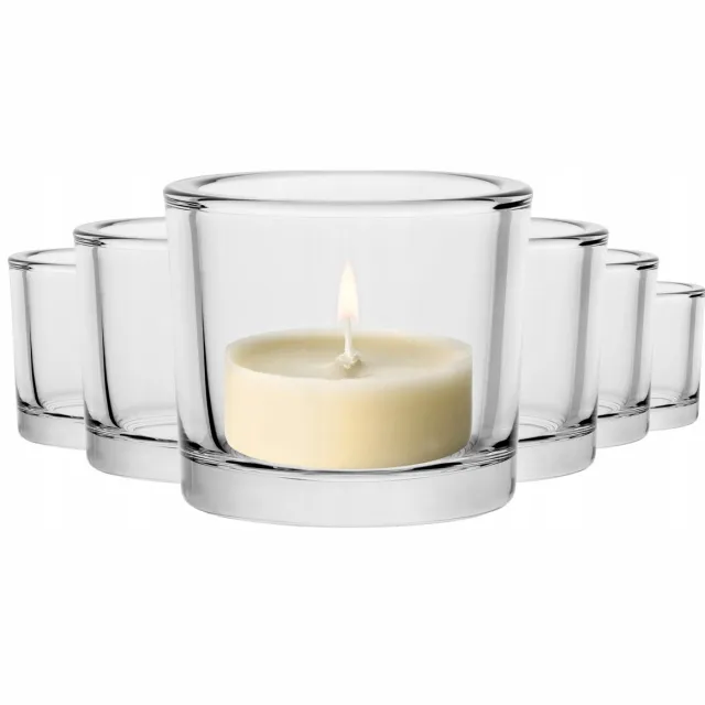 Glasset Set van 6 Glazen Theelichthouders - 8 cm Hoog - Dik Glas transparant