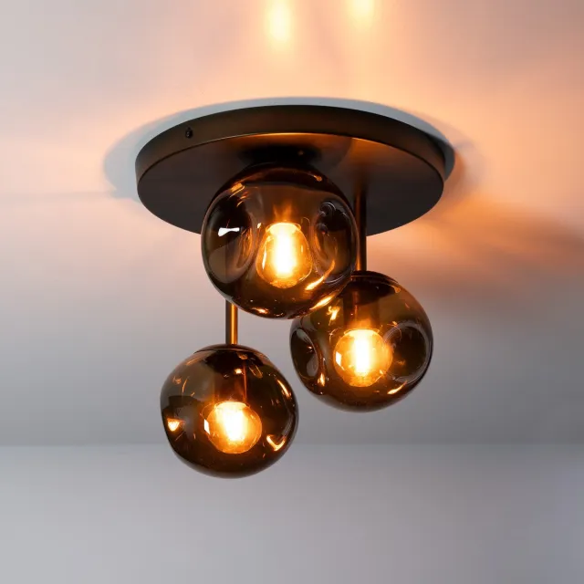 PS-Collection Plafondlamp Sienna Bruin Glas 3-lichts - Stellar - plafondlampen, plafonniere, plafondlamp zwart, plafond lamp, plafondlamp led, plafondlamp industrieel