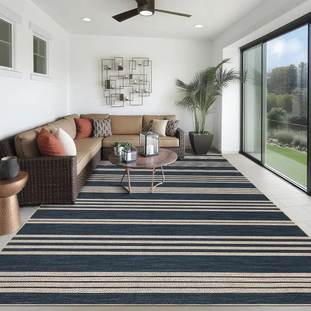 Triumpunpre Vloerkleed Modern Linnen Look Marineblauw 200x290 cm Wasbaar Opvouwbaar Woonkamer
