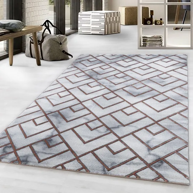 Adana Carpets Laagpolig vloerkleed, marmerdesign, bronskleur, woonkamerkleed, jute achterkant, afmeting: 140 x 200 cm grijs,bruin,zilver